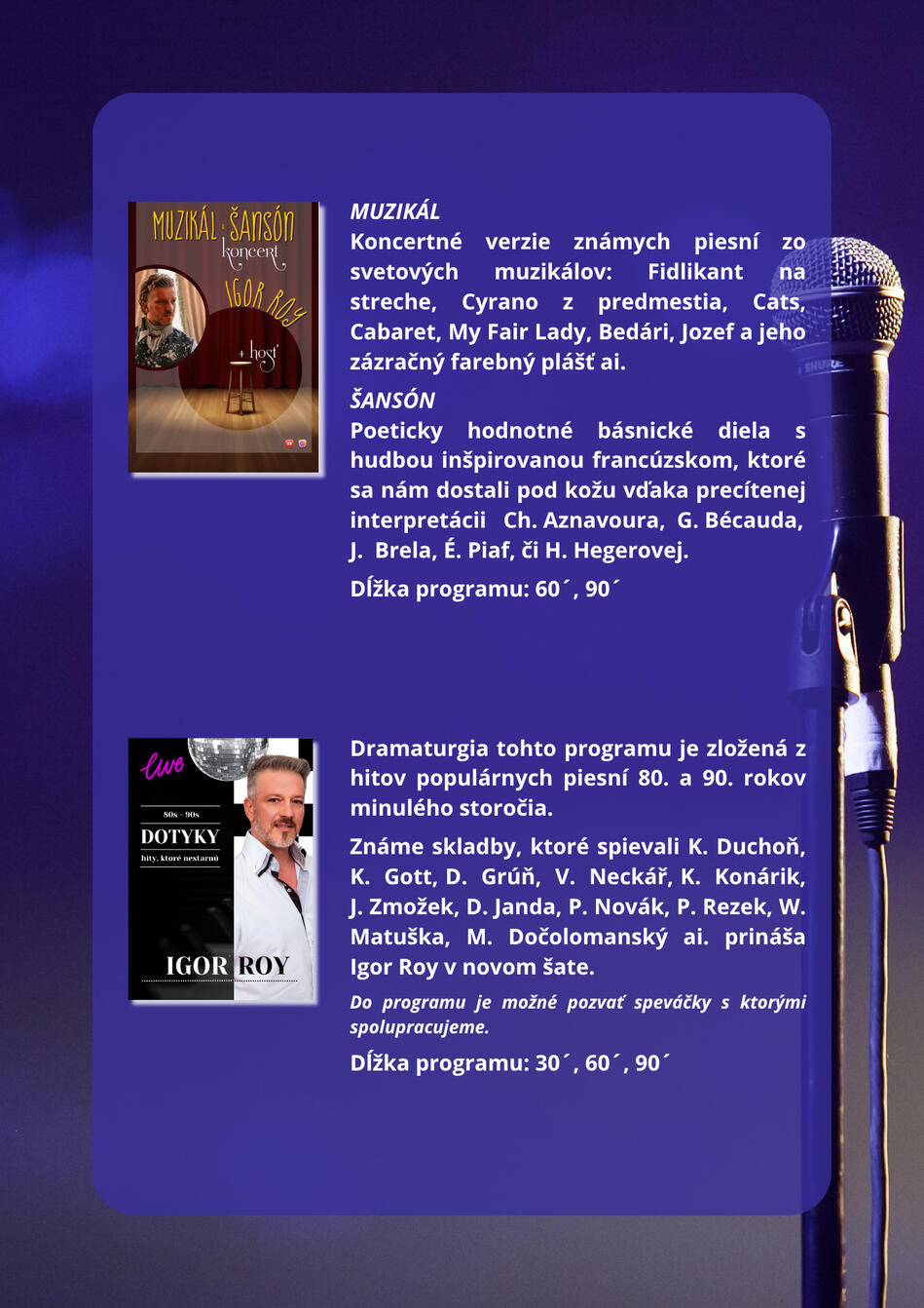 Igor Roy hudobné vystúpenia